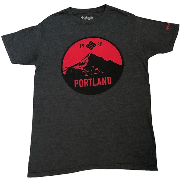 🌺 Columbia PORTLAND Dark Gray Graphic T-Shirt Women’s Size Medium - Picture 1 of 3